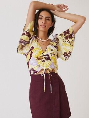 Maeve by Anthropologie Cinched Front Flutter Sleeve Top